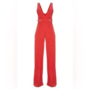 PRETTY LITTLE THING | Red Soft Touch Belted Wide Leg Jumpsuit NWOT